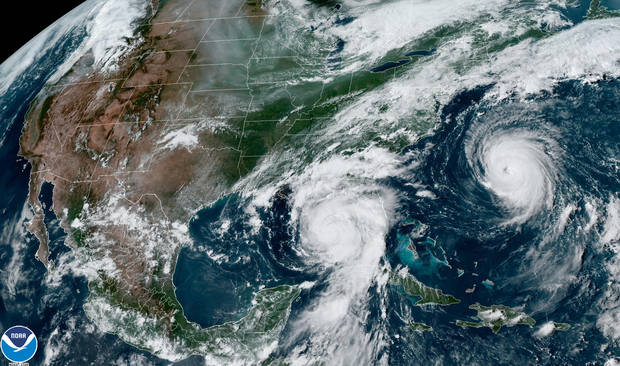 Satellite image of Hurriane Idalia and Hurricane Franklin