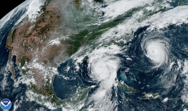 Satellite image of Hurriane Idalia and Hurricane Franklin 