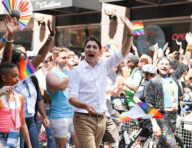 Prime Minister Justin Trudeau marching at the 39th Annual Toronto Pride Parade on Sunday June 23, 2019 in Toronto, Canada.