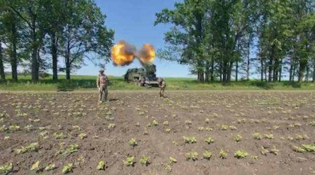 Ukrainian forces fire a U.S.-supplied cluster munition at a Russian position near the front line outside the eastern city of Lyman, amid Russia's ongoing invasion of Ukraine, August 31, 2023
