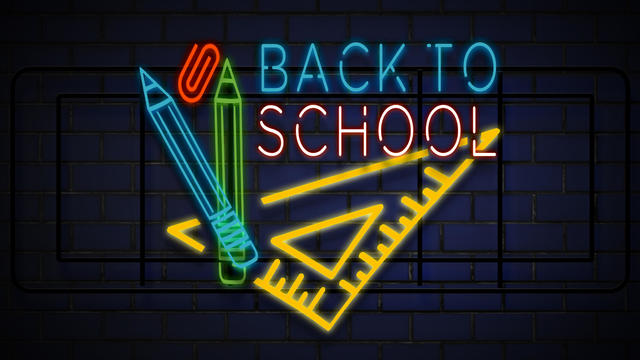 Back to School Neon Lighting on Dark Dackground. 