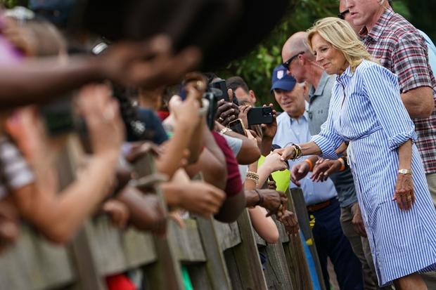 First Lady Jill Biden meets with residents of Live Oak, Florida, that were affected by Hurricane Idalia on September 2, 2023.