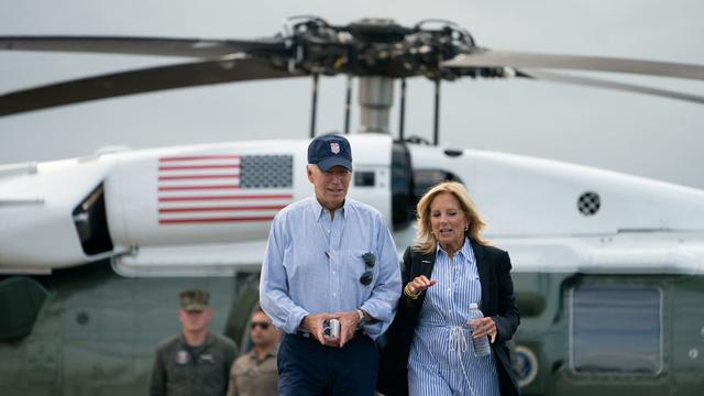 President Biden and First Lady Jill Biden walk towards Air Force One before departing from Gainesville, Florida, on September 2, 2023. 