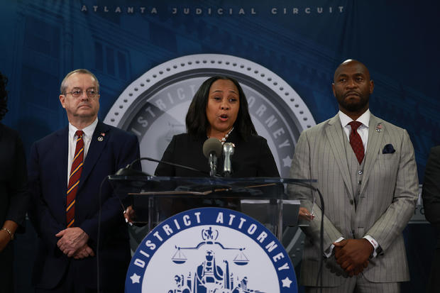 Fulton County District Attorney Fani Willis speaks during a news conference on indictment In 2020 Election Case 