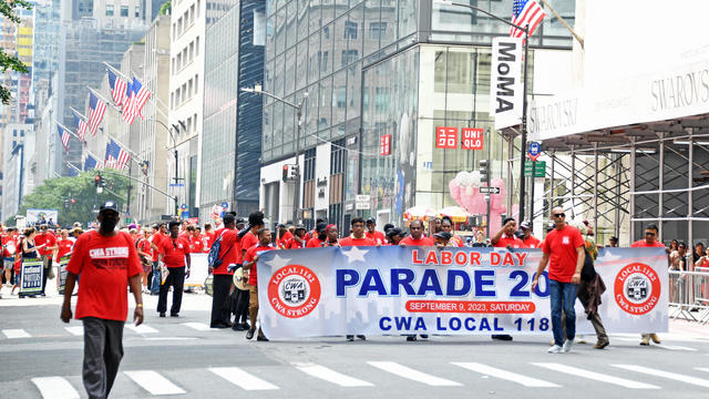 Parade participants march up Fifth Avenue during the annual New York Labor Day Parade on September 9, 2023 in New York City. 