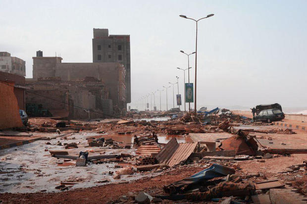 A view of devastation in disaster zones after the floods caused by Storm Daniel ravaged the region, on September 11, 2023, in Derna, Libya. 