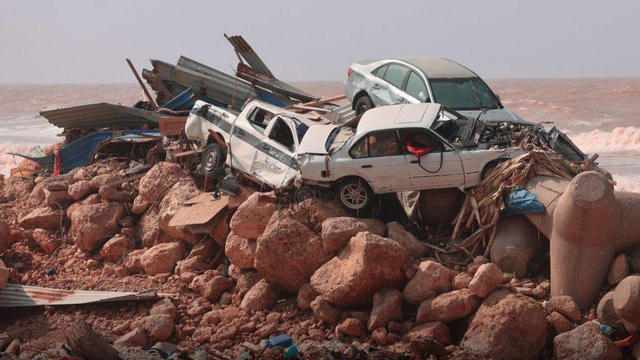 A view of devastation in disaster zones after the floods caused by the Storm Daniel ravaged the region, on September 11, 2023, in Derna, Libya. 