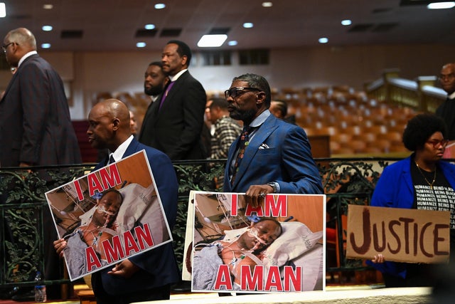 People attend a news conference for Tyre Nichols at Mason Temple on Jan. 31, 2023, in Memphis, Tennessee.