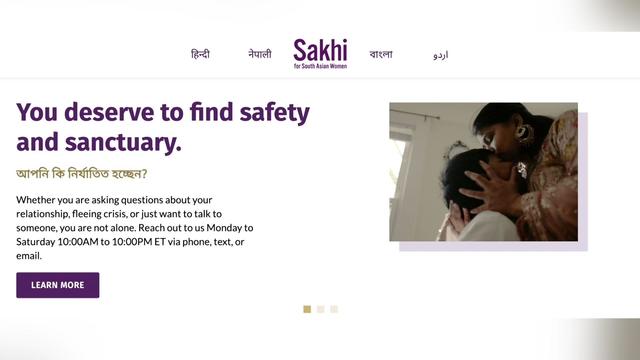 A screenshot of Sakhi for South Asian Women's website that reads, "You deserve to find safety and sanctuary." 