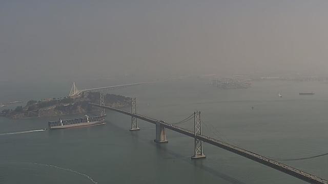 Treasure Island and Bay Bridge smoke haze 