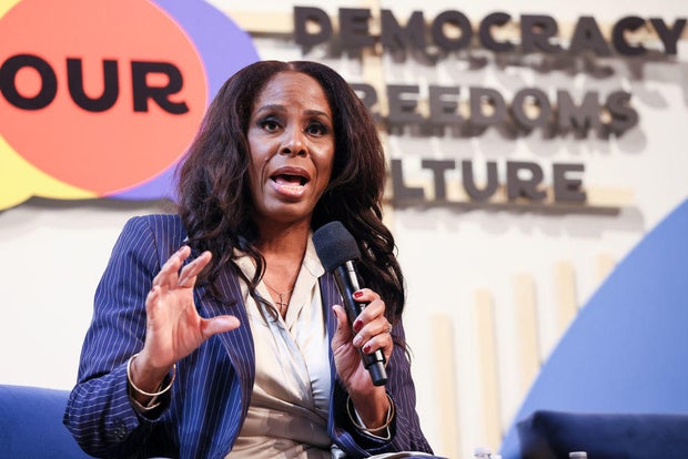 Del. Stacey Plaskett speaks on a panel at the Congressional Black Caucus' annual legislative conference on Sept. 21, 2023, in Washington, D.C.