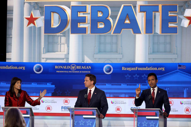 Republican candidates participate in the second Republican primary debate at the Ronald Reagan Presidential Library on Sept. 27, 2023, in Simi Valley, California. 