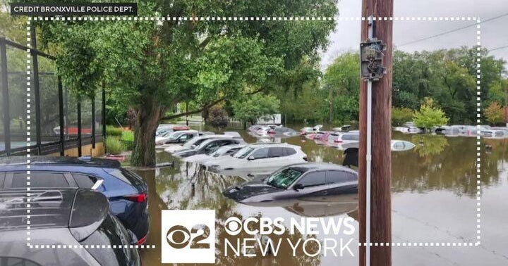 Dozens of cars submerged in parking lot in Bronxville CBS New York
