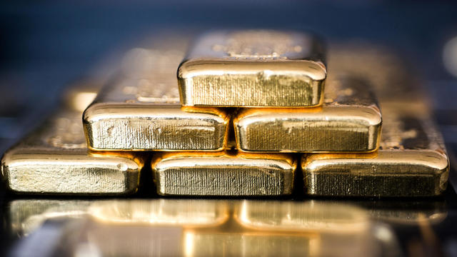 Gold bars sit stacked in Hungary 