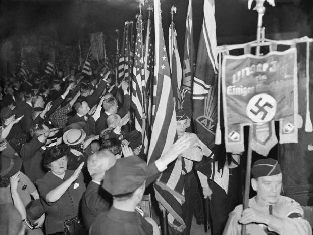 Bund Members Hailing Swastika Banner 