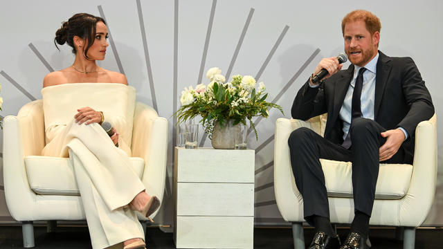 Meghan, Duchess of Sussex and Prince Harry, Duke of Sussex speak onstage at The Archewell Foundation Parents' Summit: Mental Wellness in the Digital Age during Project Healthy Minds' World Mental Health Day Festival 2023 at Hudson Yards on October 10, 202 