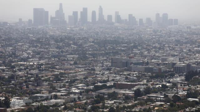 Los Angeles skyline shrouded in smog 