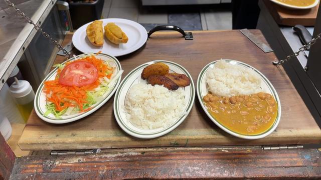 Plates of food at a Colombian restaurant. 