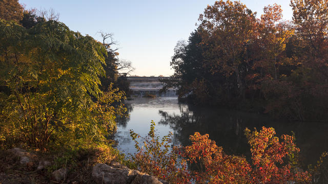 View of White Rock Lake and trees in autumn 