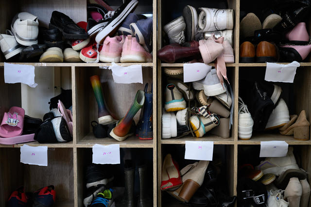 Donations are sorted at a community center in Beit Shemesh, Israel, on October 16, 2023, that is providing clothes, sanitary items and toys for those families who have been forced to flee the southern areas. Photo by Leon Neal/Getty Images. 