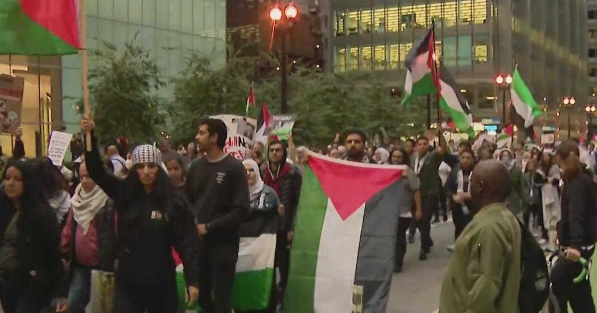 Pro-Palestinian protesters march through downtown Chicago