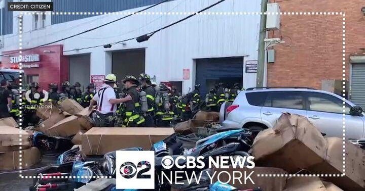 Firefighter injured battling blaze at Brooklyn storage facility - CBS ...