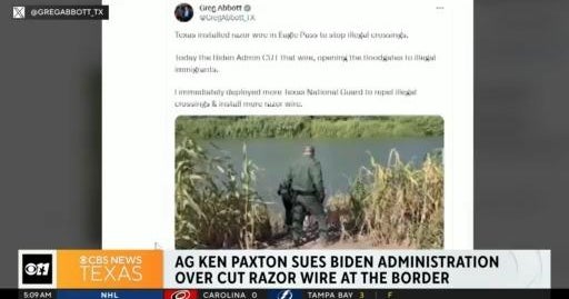 AG Paxton sues Biden administration over cut razor wire at border - CBS ...