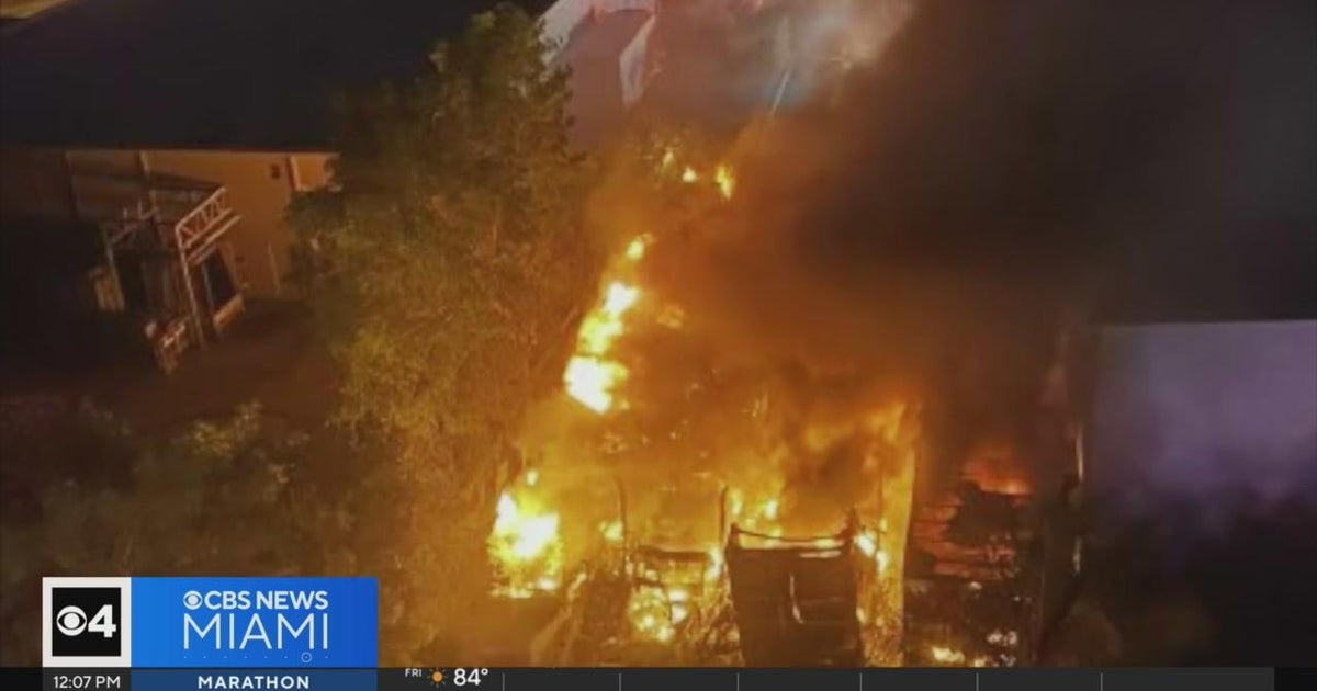 Numerous tractor-trailers engulfed in flame at Dania Seashore business