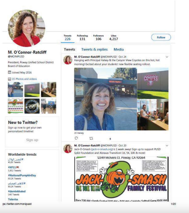 The Twitter account belonging to Michelle O'Connor-Ratcliff.