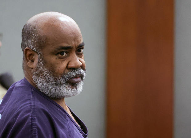 Duane Davis appears in Clark County District Court to plead not guilty to murder charges for his alleged involvement in the killing of rapper Tupac Shakur in 1996, at the Regional Justice Center in Las Vegas on Nov. 2, 2023. 
