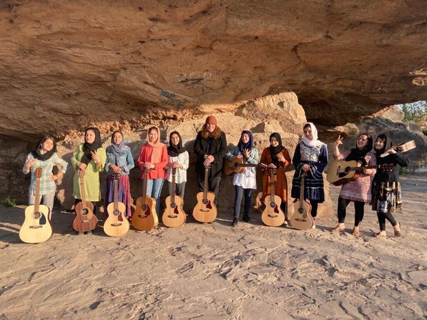 A group of Afghan girls who perform as musicians in Pakistan