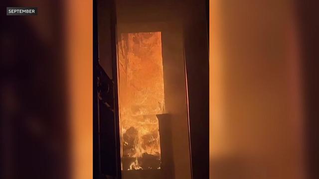 Flames fill an interior staircase in a Brooklyn building. 