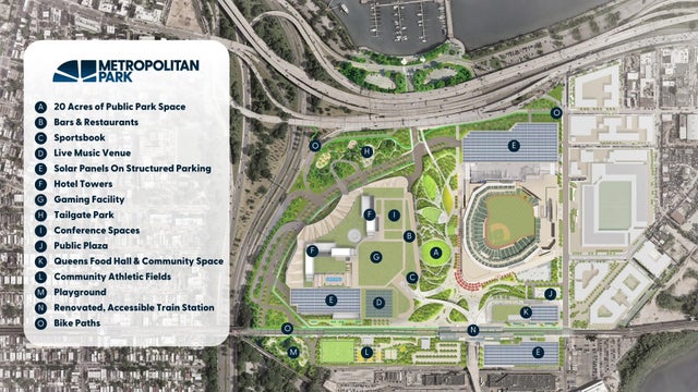 A map showing plans for a proposed entertainment complex in Queens.