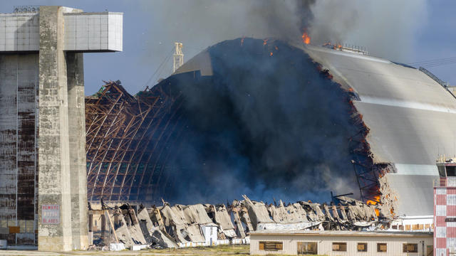 Massive fire burns through historic hangar at former air base in Tustin 