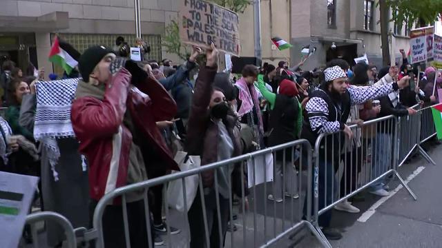 Demonstrators at a pro-Palestinian rally. 