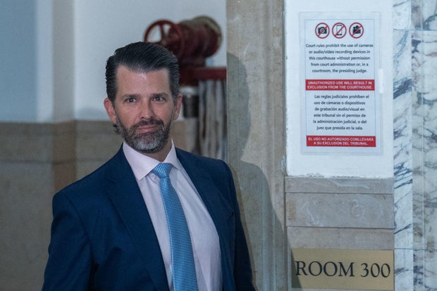 Donald Trump Jr. arrives at New York State Supreme Court in New York on Thursday, Nov. 2, 2023.
