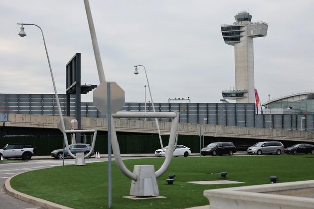 An air traffic control tower is seen at John F. Kennedy International Airport on January 11, 2023, in New York City.