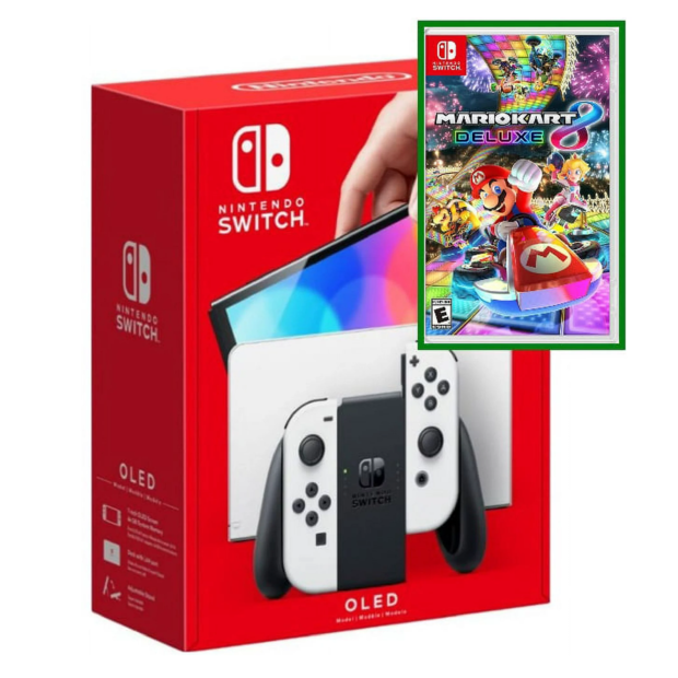 Nintendo Switch – OLED Model W/ White Joy-Con Console with Mario Kart 8 Deluxe Game 