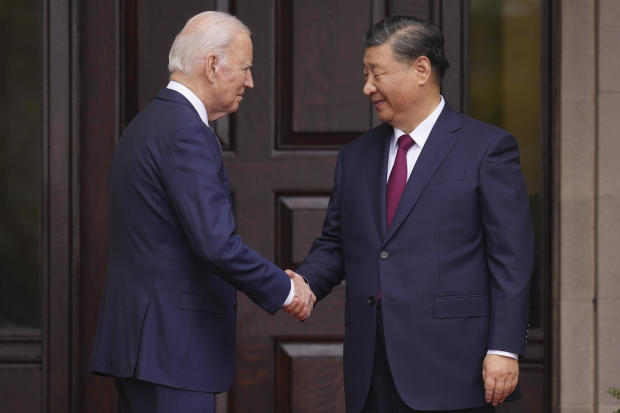 President Biden greets China's President President Xi Jinping at the Filoli Estate in Woodside, California, on Wednesday, Nov, 15, 2023. 