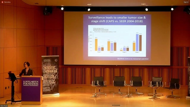 A speaker stands behind a podium and pretends scientific information.