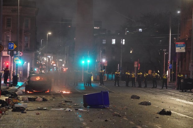 Violence erupts in Dublin in response to knife attack that wounded 3 children