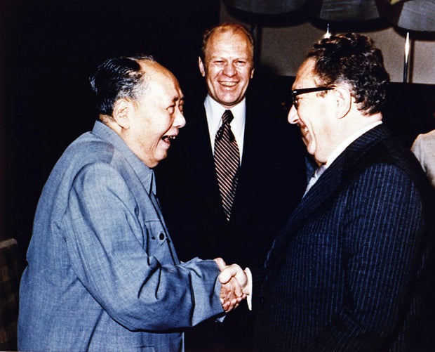 Copy of President Ford Secretary of State Henry Kissinger with Mao Tse-Tung, Chairman of Chinese Communist Party, during a visit to the Chairman's residence.