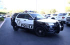 A Las Vegas Metropolitan Police Department vehicle blocks traffic on Oct. 28, 2020, in Las Vegas, Nevada. 