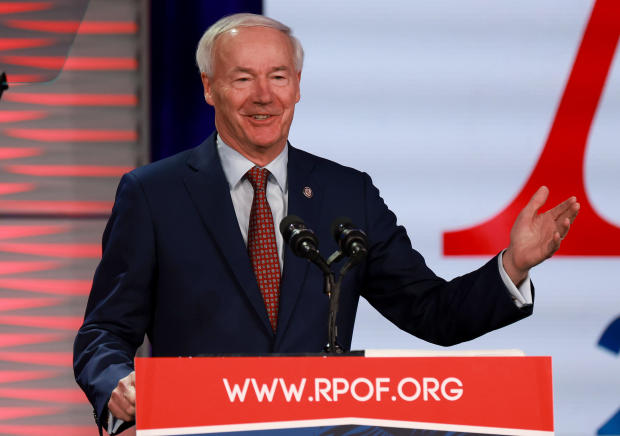 Former Arkansas Gov. Asa Hutchinson speaks during the Florida Freedom Summit held at the Gaylord Palms Resort on Nov. 4, 2023, in Kissimmee, Florida. 
