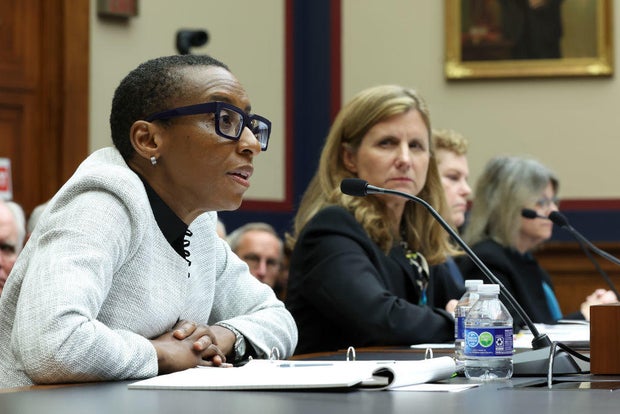 From left, Claudine Gay, Liz Magill, Pamela Nadell and Sally Kornbluth testify before the House Education and Workforce Committee on Dec. 5, 2023, in Washington, D.C.