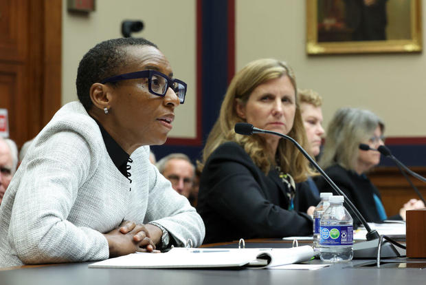From left, Claudine Gay, Liz Magill, Pamela Nadell and Sally Kornbluth testify before the House Education and Workforce Committee on Dec. 5, 2023, in Washington, D.C. 