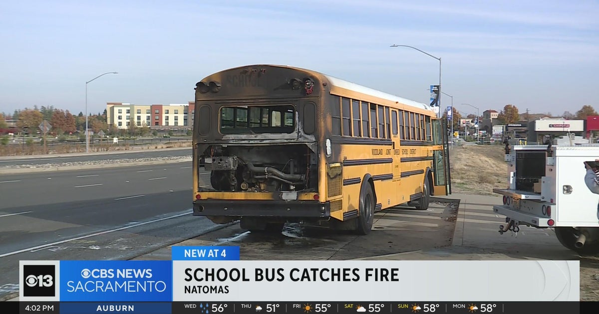 Woodland school bus catches fire on Sacramento freeway