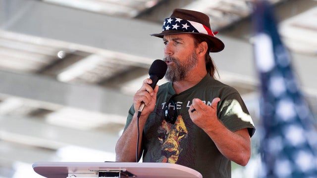 Alan Hostetter speaks during a pro-Trump rally in Santa Ana, California, on Monday, Nov. 9, 2020.