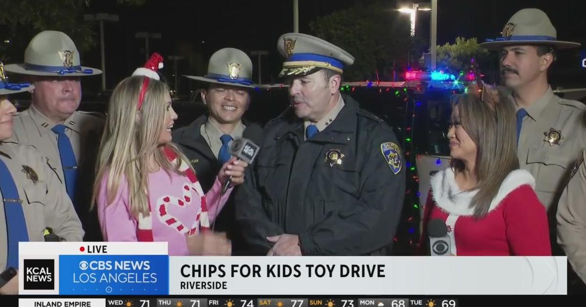 Santa, Chipper and CHP officers join KCAL's Suzie Suh and Olga Ospina