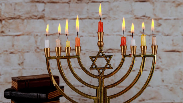 Happy Hanukkah of jewish holiday Hanukkah with menorah 